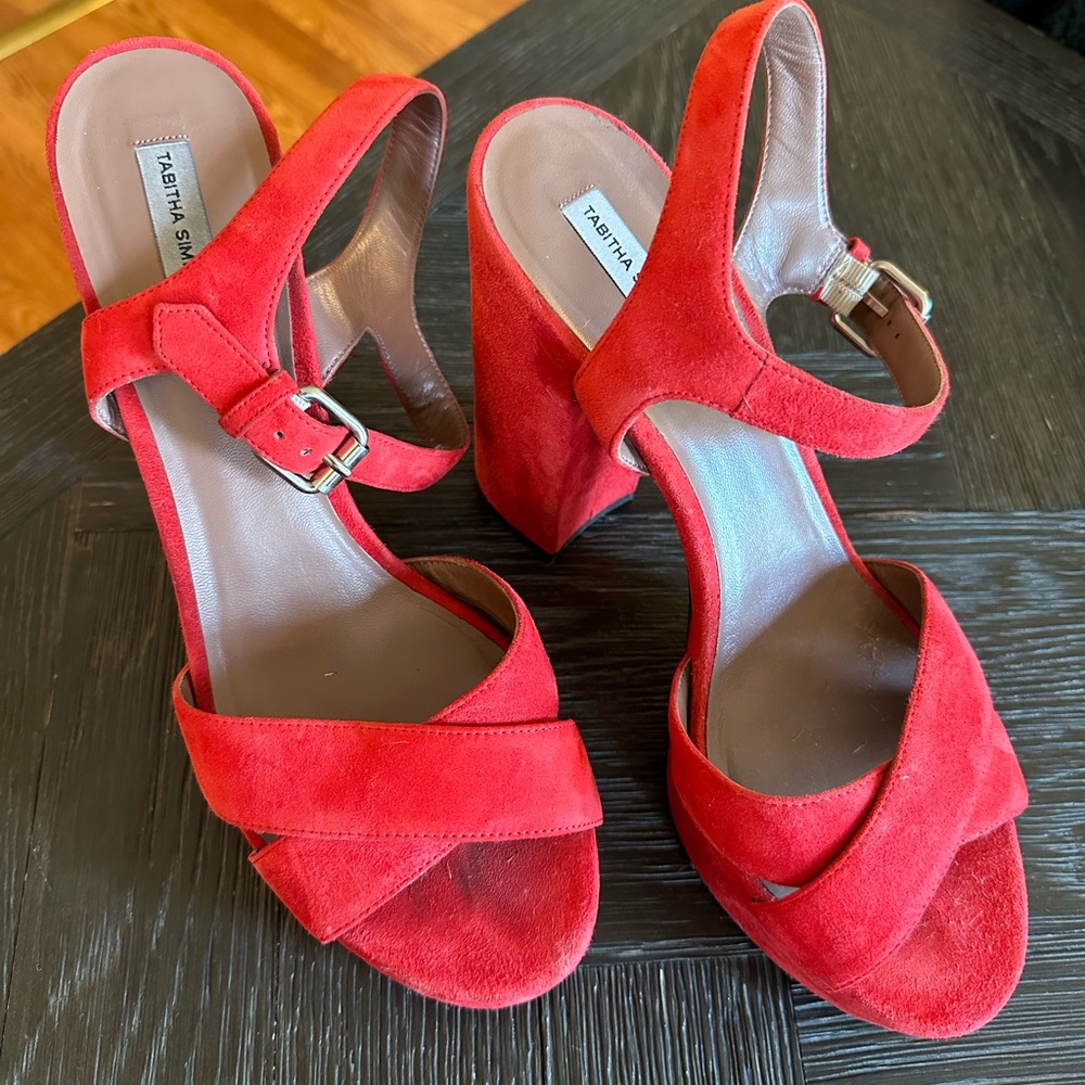 Tabitha Simmons Red Suede Platform Sandals size 40
